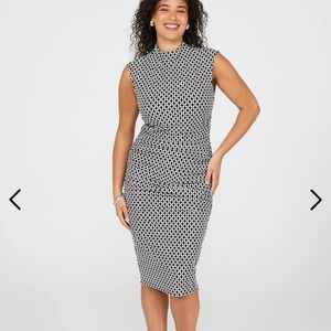 Gathered geo column print dress